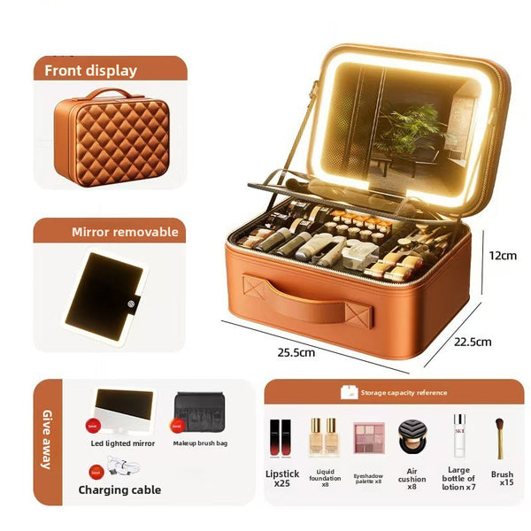 LED Illuminated Cosmetic Case with Detachable Mirror