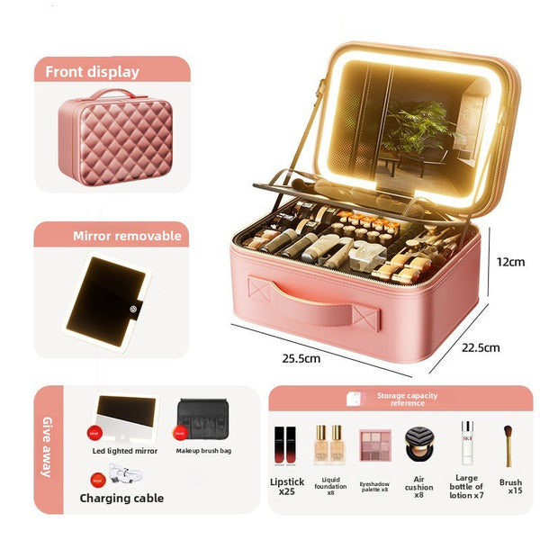 LED Illuminated Cosmetic Case with Detachable Mirror
