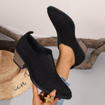 Women Elastic Chelsea Chunky Heel Pointed Toe Shoes