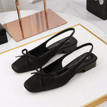 French Style Satin Bow Low Heel Women Shoes