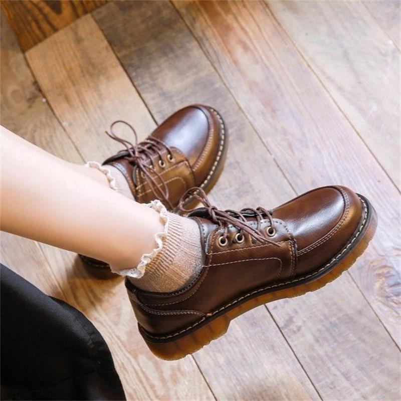 Lace-Up Leather Mary Jane Shoes for Women