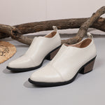 Women Elastic Chelsea Chunky Heel Pointed Toe Shoes