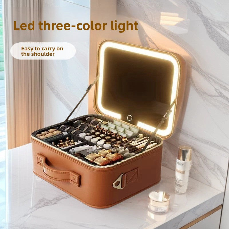 LED Illuminated Cosmetic Case with Detachable Mirror