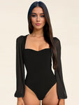 Mesh Lantern Sleeve Jumpsuit Bodysuit