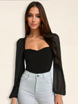 Mesh Lantern Sleeve Jumpsuit Bodysuit