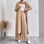 Women's Shirt Style Two-Piece Wide-Leg Pants