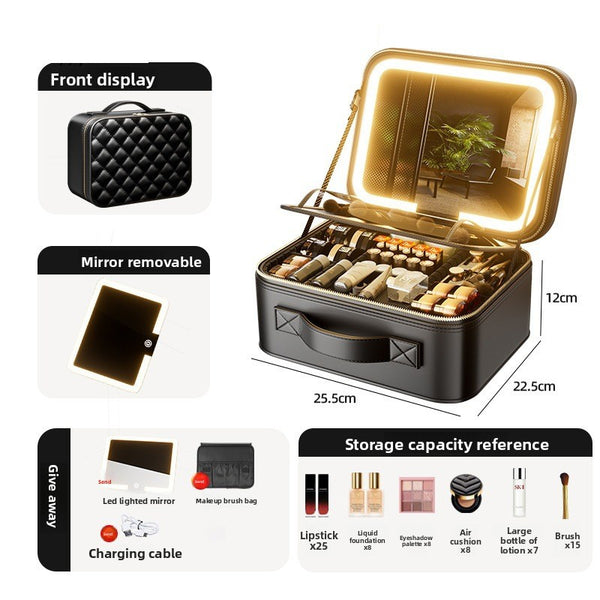 LED Illuminated Cosmetic Case with Detachable Mirror
