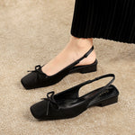 French Style Satin Bow Low Heel Women Shoes