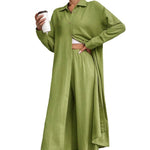 Women's Shirt Style Two-Piece Wide-Leg Pants