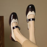 Square Toe Mary Jane Leather Shoes for Women