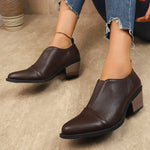 Women Elastic Chelsea Chunky Heel Pointed Toe Shoes