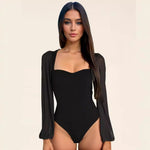 Mesh Lantern Sleeve Jumpsuit Bodysuit